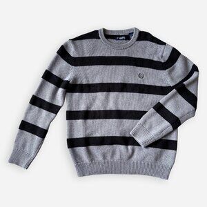 Chaps Men’s Gray Black Striped Cotton Crewneck Sweater Size S